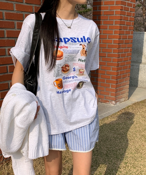 [🤍디지털나염💙] 캡슐 레터링 기본핏 여름 반팔 티셔츠 잠옷 홈웨어 3 color